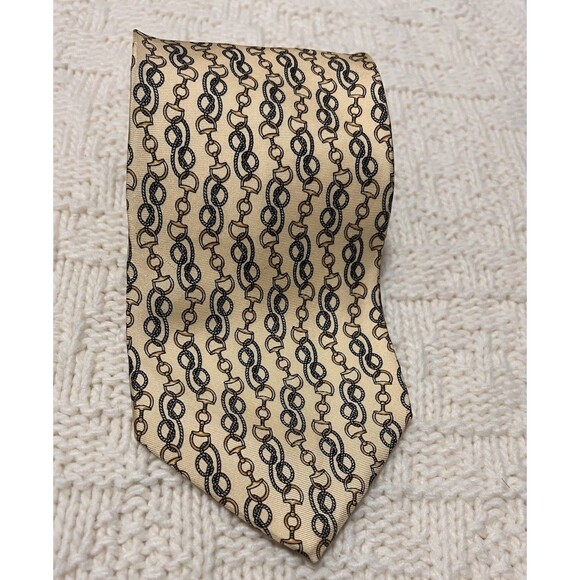 Paolo Design by Paolo Gucci Gold  Silk Horsebits Design Tie Made in Italy - Picture 1 of 6
